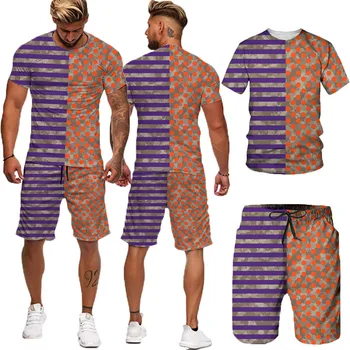 2022 Noi Bărbați Seturi Trend cu Dungi, Buline 3D de Imprimare Tricouri, pantaloni Scurți Casual Streetwear Maneca Scurta de Vara 2 Piese Trening