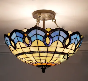 Tiffany Lampă de Tavan, Lămpi din Sticlă de European stil Mediteranean, 30cm,40cm,50cm cu E27 110-240V LED Lumini Plafon Luminarias