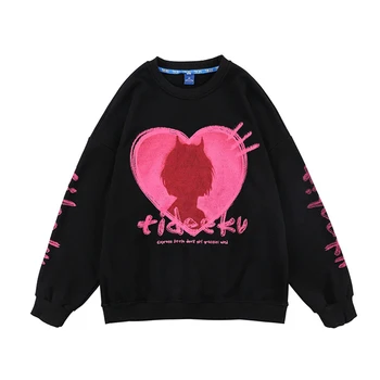 Diavolul Fată Tricoul Y2K Hip-Hop Hoodie Inima Grafice Imprimate Supradimensionate Streetwear Harajuku Pulover de Trening Cupluri Haine