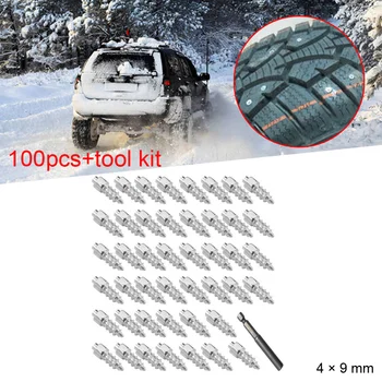 100buc Iarna 9mm Anvelope de Zăpadă Non-alunecare Șurub Lanț Spike W/Instrument 1 buc Trusa de scule Pentru Auto Motociclete