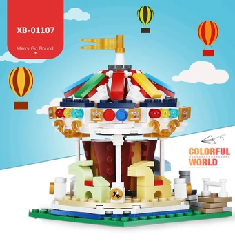 AMUZANT oraș funland Mini carusel bloc amenajat pentru plimbari Merry-go-round moc asambla cărămizi colectare jucării pentru cadouri