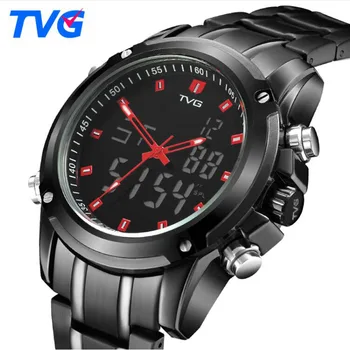 TVG Bărbați Militar Ceasuri Sport rezistent la apa Quartz Dual Display Ceasuri de mana Barbati din Oțel Inoxidabil pentru Bărbați Ceasuri Relogio Masculino