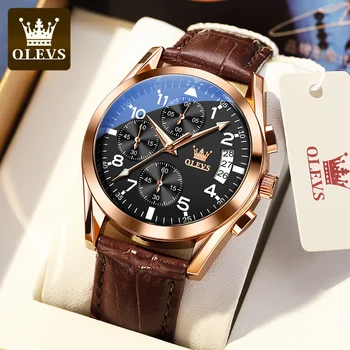 OLEVS Noua Moda Casual Mens Ceasuri de Lux, Marca Cuarț Premium din Piele rezistent la apă, Cronograf Data Bărbați Ceasuri