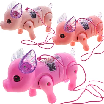 Lumină Electrică Muzica De Mers Pe Jos De Porc Jucărie Luminos Desene Animate Roz De Porc Cu Lesa Pentru Copii Copii, Fete