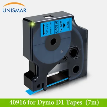 Unismar 40913 Negru pe Alb / Albastru 40916 Eticheta Casete pentru Dymo D LabelManager PnP 280 300 420P 9mm*7m Etichetă Panglică, Autocolant