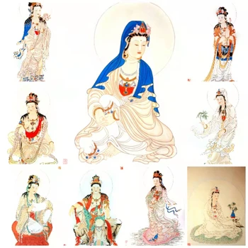 Guanyin Bodhisattva Figuri Budiste Meticulos Pictura Portrete Desen Linie Manuscris Practică Hârtie De Orez Pictura Hârtie