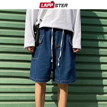 LAPPSTER Bărbați Vintage Mozaic Blugi pantaloni Scurți 2022 Vara Mens Japoneză Streetwear Harajuku Cargo pantaloni Scurti din Denim Om care Rulează Joggeri