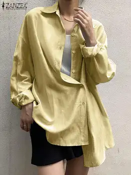 ZANZEA Casual Solid Butoanele de Jos Blusas Toamna Femei Rever mâneci Lungi Tricou de Moda Elegant Bluza Camasa Alb Topuri