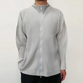Pleasted Îmbrăcăminte pentru Bărbați Japonia Moda Streetwear Maneca Lunga cu Fermoar Jacheta 2022 Nou Gri Casual Stand Guler Supradimensionat Haina
