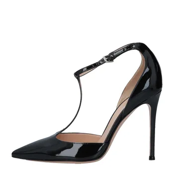 Pantofi De Culoare Solidă Pentru Femei T-În Formă De Glezna, Catarama Doamnelor Pompe Subliniat Toe Din Piele De Brevet Escarpins Tocuri Inalte Zapatos Mujer