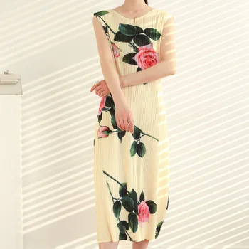 Miyake cutat vară doamnelor moda casual slim mid-lungime rochie imprimate fusta lunga