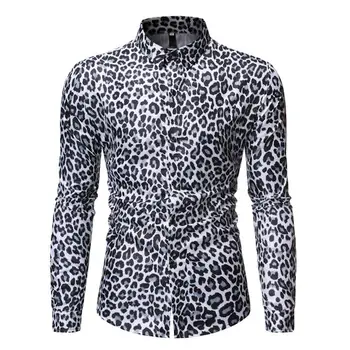 Mens De Moda Club De Noapte Hipster Punk Leopard Slim Fit Shirt Pentru Bărbați Cosplay Performanță Petrecere