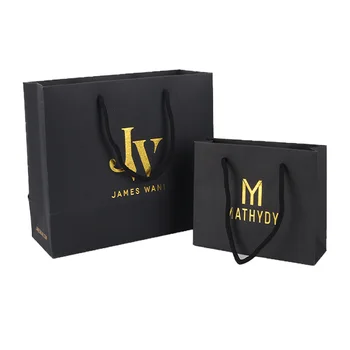 Negru glossy de moda produce ridicata personalizate ambarcațiuni de cumpărături de hârtie sac de folie de aur de timbru logo-ul punga de cadou