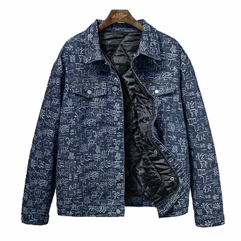 Oamenii de Iarnă Caldă Tipărite Jachete din Denim Streetwear Termică Albastru Uza Haine Plus Dimensiunea 8XL Detasabila Captusita
