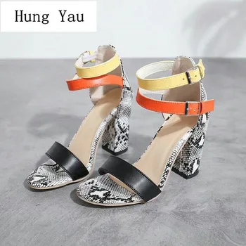 Femei Sandale Pantofi De Vară De Moda Culori Amestecate Pompe Tocuri Groase Catarama Curelei Peep Toe Gladiator Femei Plus Dimensiune 34-43