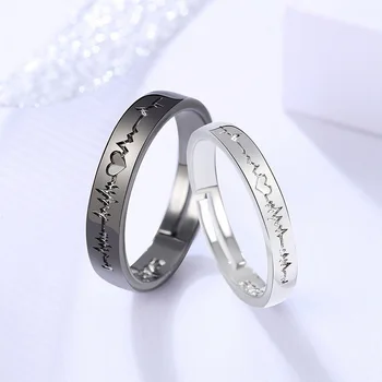 Alb Și negru Inimii Inel pentru Femei Barbati Reglabil Inel Modern Moda Bijuterii Argint 925 Inele de Cuplu